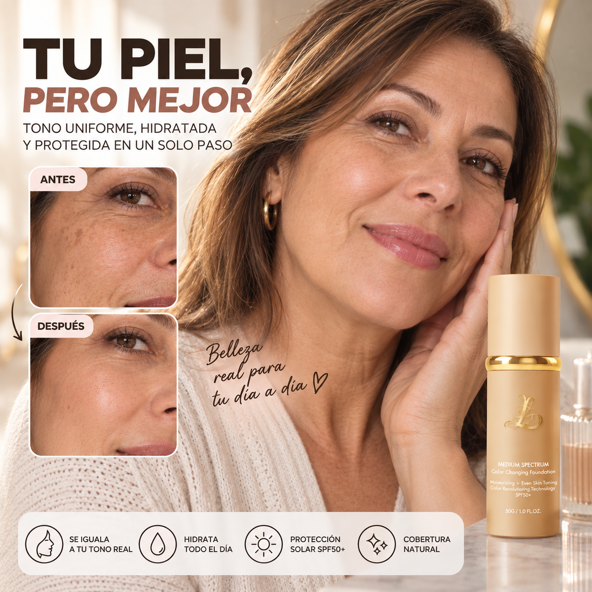 Base Inteligente 4en1 - Iguala tu tono, cubre e hidrata tu piel