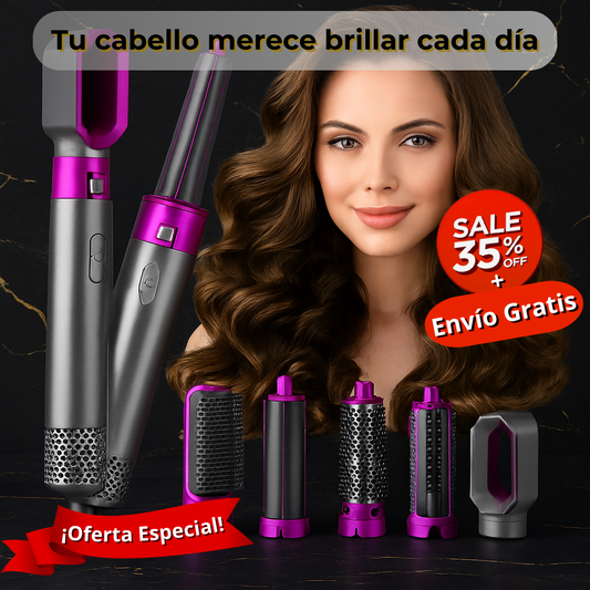 CEPILLO SECADOR PARA CABELLO 5 EN 1;  ALISA, MODELA, DA VOLUMEN Y SECA EN MINUTOS